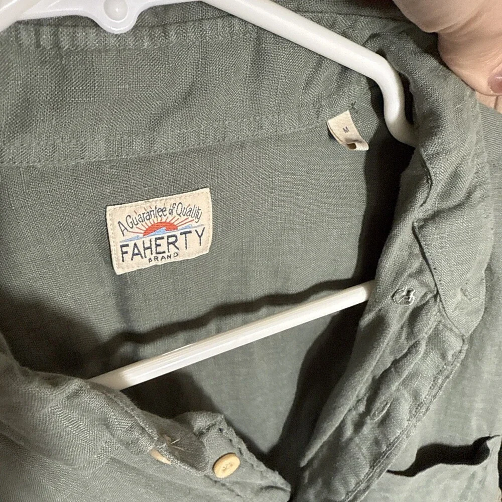 Faherty Laguna Linen Shirt Men’s Medium Spruce Green 100% Linen Short Sleeve